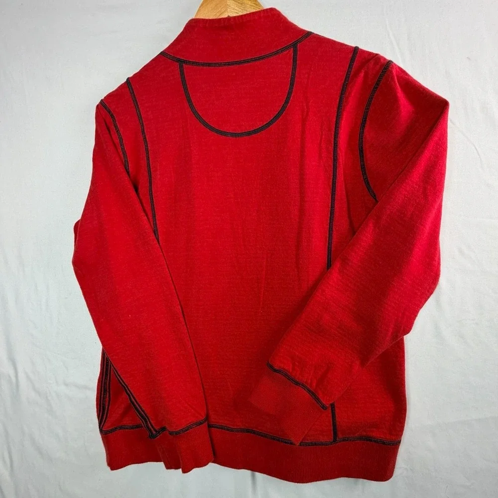 Tommy Bahama Mens Full Zip Sweatshirt Red Mock Neck Striped Lining XL